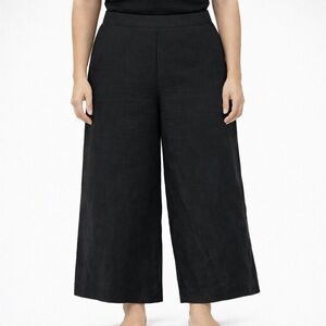 NEW Chico's Pull On Linen Culotte Wide Leg Crop Pants Size 1.5 US 10 Black